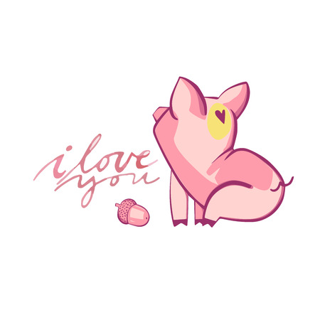 Happy pigs with love letters, presents for Valentine s day on white backgroundのイラスト素材