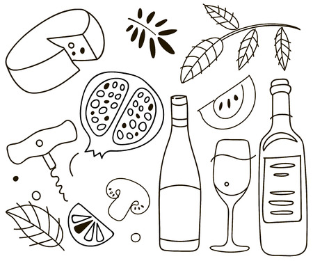 Wine composition. Line art graphic. Restaurant template. Line illustration.の写真素材