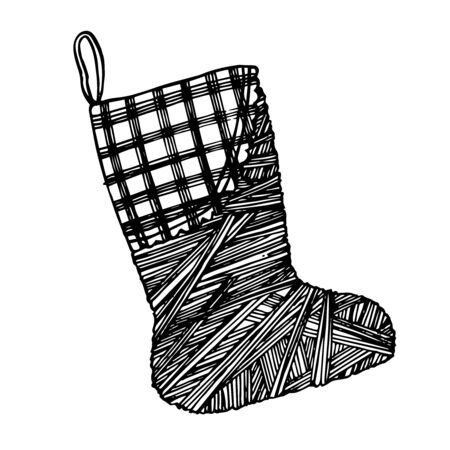 Christmas sock. Hand drawn illustration. New year and Christmas design elements. Greeting card invitation with xmas graphic. Vintage illustration.のイラスト素材