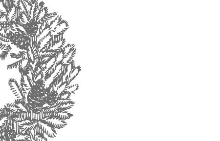 The wreath of branches of Christmas trees. New year and Christmas design elements. Greeting card invitation with xmas graphic. Vintage illustration.のイラスト素材