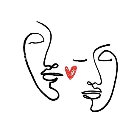 Love Valentines Day concept. Modern abstract line faces portrait, linear brush art. Inspirational fashion vector illustrationのイラスト素材