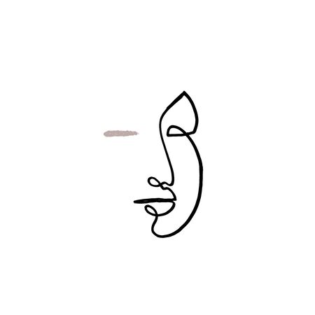 Line drawn black and white trendy face silhouette. Abstract contour. Print for clothes, textile and other.のイラスト素材