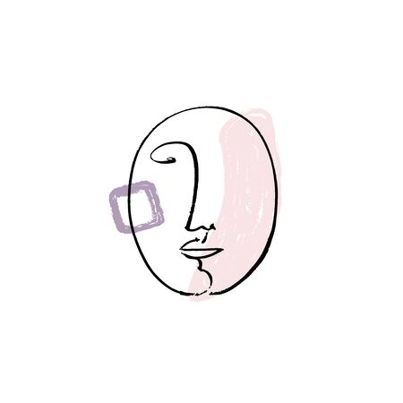 Simple hand drawn black and white trendy line portrait faces art. Color print for clothes, textile and other. Vector illustration, EPS.のイラスト素材