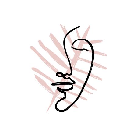 Simple hand drawn black and white trendy line portrait faces art. Color print for clothes, textile and other.のイラスト素材