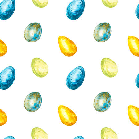 Colorful easter eggs seamless patterns. Easter set. Watercolor illustration on white background.の写真素材