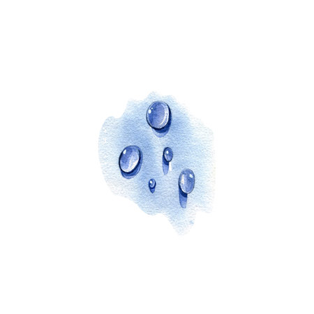 Blue water drops realistic isolated on white background. Watercolor hand drawing illustration. Art for design backdropの写真素材