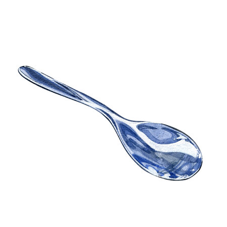 Set metal stainless spoon isolated on white background. Watercolor hand drawing realistic illustration. Art for designの写真素材