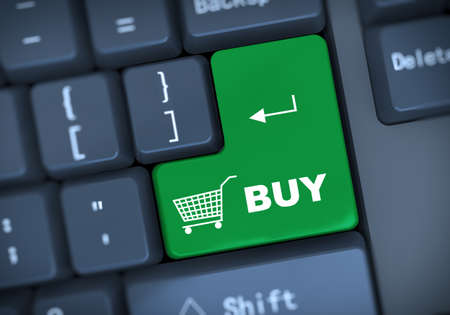 3d illustration of computer keyboard enter button with text buyの写真素材