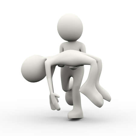 3d illustration of person taking dead body of death person. 3d human person character and white peopleの写真素材