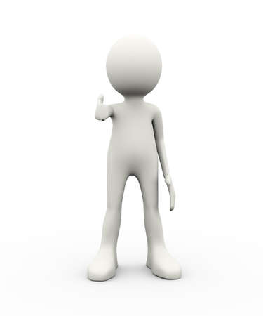 3d illustration of person showing thumb up. 3d human person character white people gestureの写真素材