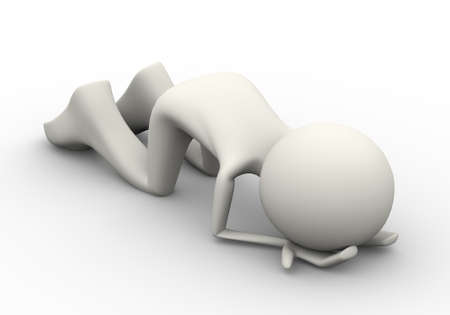 3d illustration of  muslim man praying and performing sajdah and making dua in salah in islamic way. 3d human person character and white peopleの写真素材