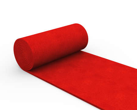 3d illustration of red rolling carpetの写真素材