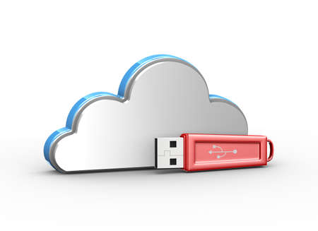 3d illustration of cloud computing concept and usb flash drive