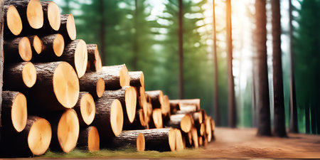 Stacked Timber and Firewood Logs. A Rustic Collection of Dry - Chopped Wood Trunks - Logging Twigs and Wooden Planksの素材