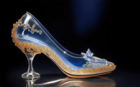 Fantasy crystal shoe heel slipper on dark backgroundの素材