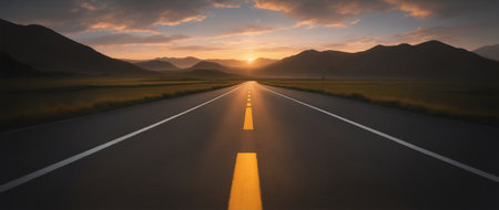 View of empty road against cloudy sky, road to horizon.の素材