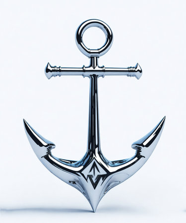 Shiny steel chrome anchor on white background - AI generativeの素材
