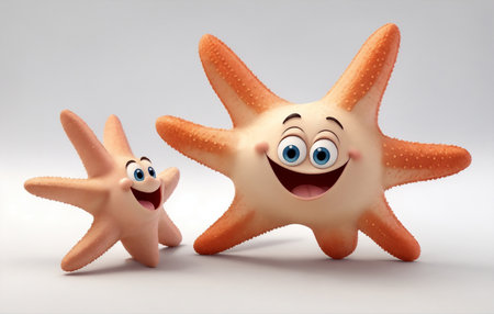 A 3d three-dimensional illustration of cute starfish on white background portrayed as a lovable cartoon characterの素材