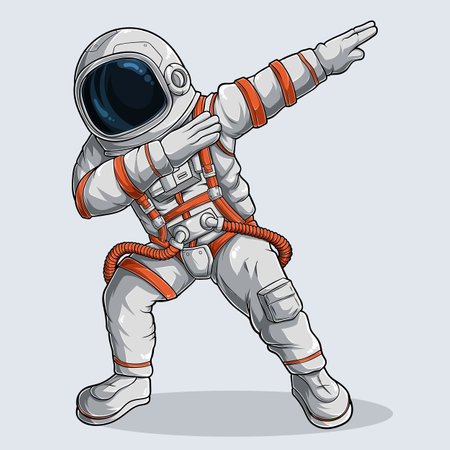 Funny Dabbing Astronaut, Dabbing cosmonaut, dabbing spaceman with white and orange spacesuitのイラスト素材