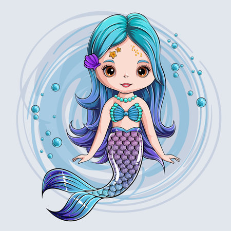 Hand drawn cute Mermaid character, smiling mermaid princessのイラスト素材