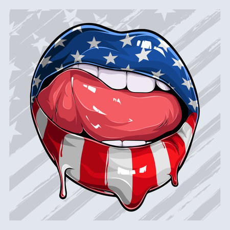 Woman lips with American flag pattern independence day veterans day 4th of July and memorial dayのイラスト素材