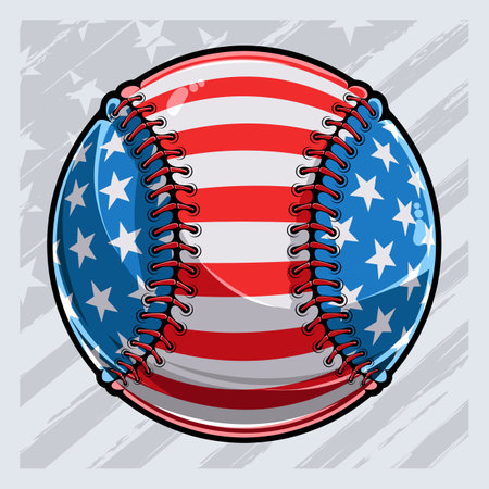 Baseball ball with American flag pattern independence day veterans day 4th of July and memorial dayのイラスト素材
