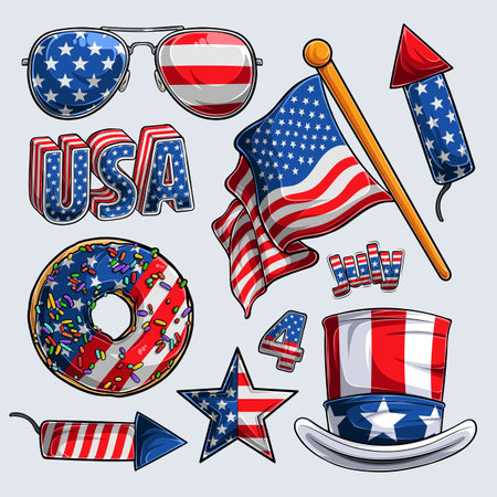 4th of July elements collection independence day veterans day and memorial dayのイラスト素材