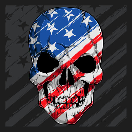 Human Skull head with American flag pattern independence day veterans day 4th of July and memorial dayのイラスト素材