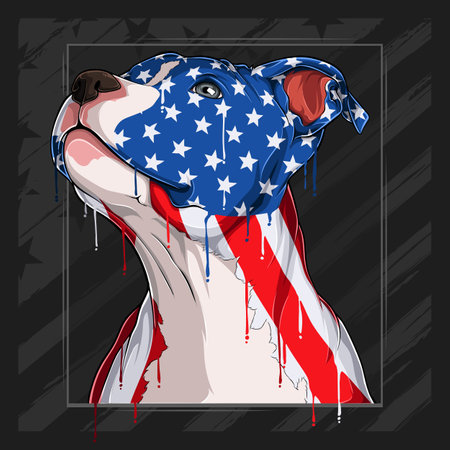 Pit bull dog head with USA flag pattern for 4th of July, American independence day and Veterans dayのイラスト素材