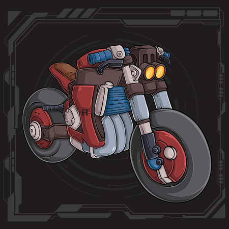 Hand drawn futuristic motorcycle, colorful super bike motor sport isolated, Motorbike racing bikeのイラスト素材
