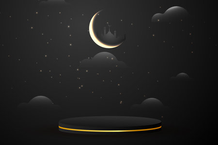 Ramadan Kareem. Crescent moon and abstract luxury Islamic elements background.のイラスト素材