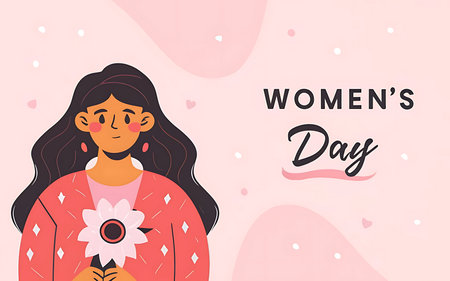 Women's Day greeting card. Vector illustration in flat cartoon style.の素材