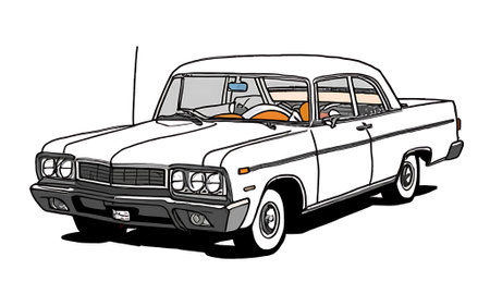 vintage american car on a white background, sketch vector illustrationの素材