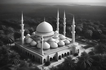 Mosque in the middle of the jungle. 3D illustration.の素材