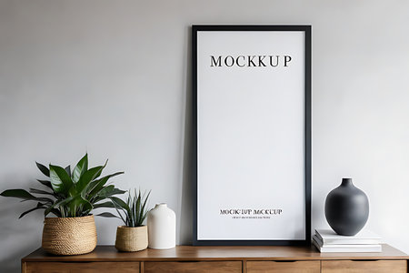 Mock up poster frame in modern interior background, 3d renderの素材