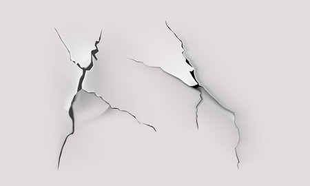 Cracked white wall. Realistic 3d illustration of cracked white wallのイラスト素材