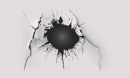 Black hole in white wall with black paint splashes. Vector illustrationのイラスト素材