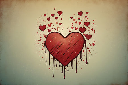 Grunge valentine background with red heart. Vector illustration.の素材