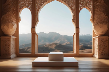 3d rendering of a room with a beautiful view of the desertの素材