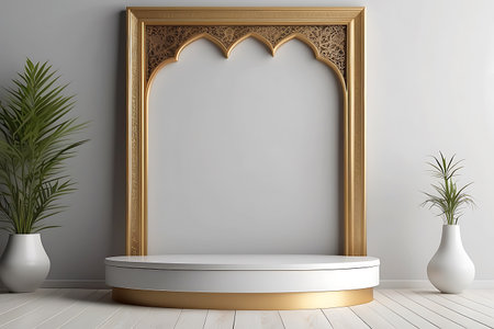 3d render of minimal geometric forms. Luxury podium for your design.の素材