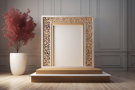 Mock up blank golden frame in classic interior background. 3D renderingの素材