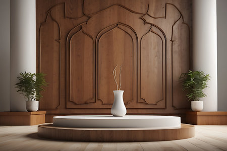 Minimalistic interior with marble podium for product presentation, 3d renderの素材