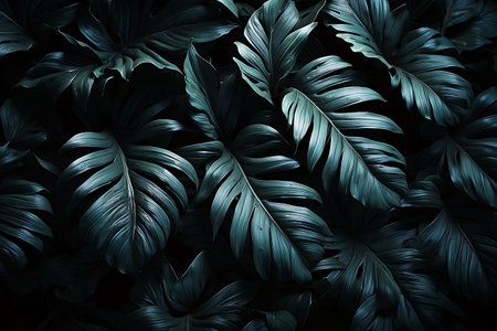 Tropical leaves Monstera Deliciosa in dark toneの素材