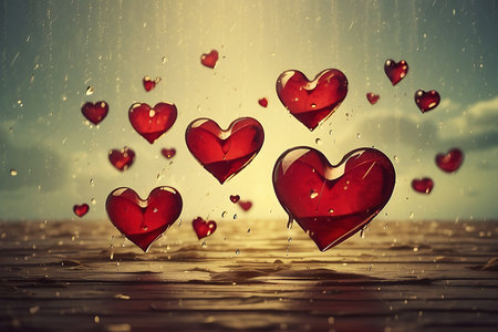 Valentines day background with hearts and rain. 3d renderingの素材