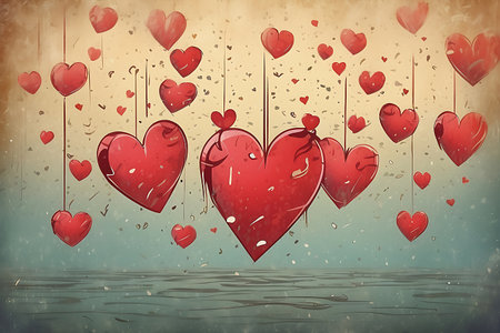 Valentine's day background with red hearts. Vector illustration.の素材