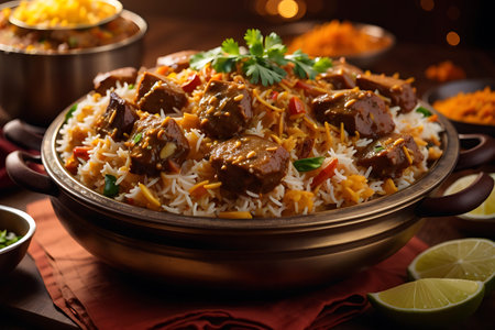 Pilaf or pilaf with chicken, rice, vegetables and spicesの素材