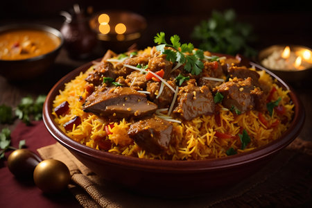 Pilaf or pilaf with meat and vegetables. Indian cuisine.の素材