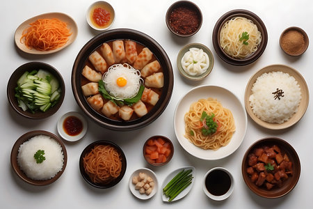 Korean food, Top view of various kinds of dumplingsの素材