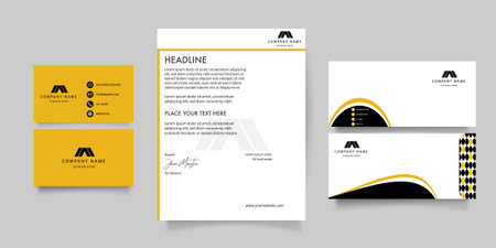 corporate business card design template in black and yellow color, vector illustrationのイラスト素材