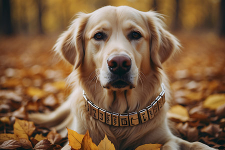 Golden Retriever in the autumn park. Golden Retrieverの素材